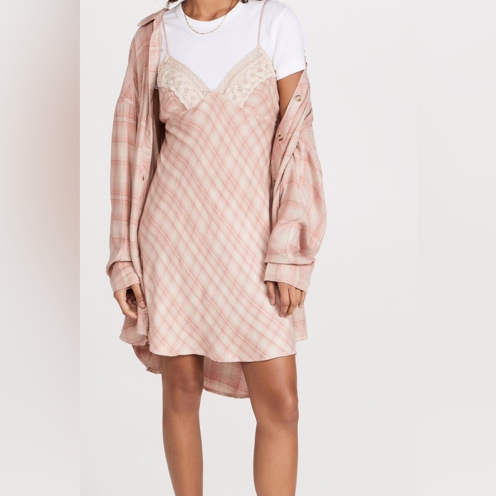 Free People Gracie pink plaid slip dress